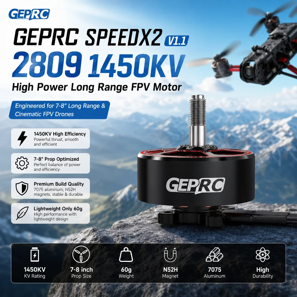 

GEPRC SPEEDX2 2809 V1.1 1450KV Motor – High Power 7-8" Long Range FPV Motor (60g, 7075 Aluminum, N52H)