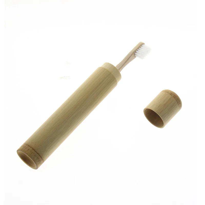 2pcs 21*2.7cm Eco Friendly Round Travel Adult Natural Bamboo Toothbrush Tooth Brush Tube Holder Box Case