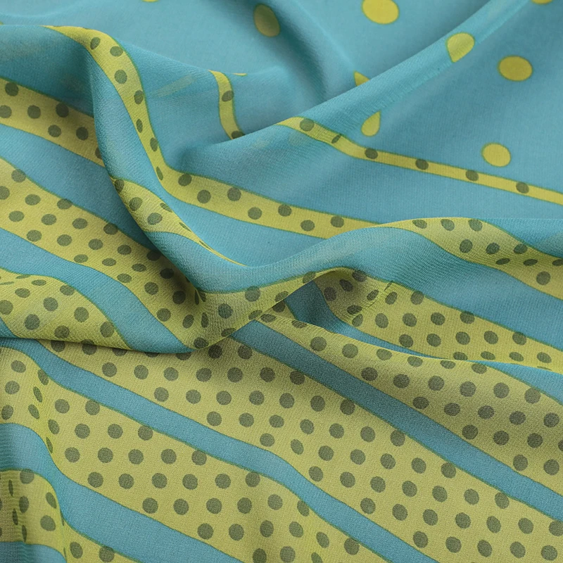 

110*170CM Silk Fabric,110CM Wide 14MM Thin Soft Silk Georgette for Summer Dresses Pants, Yellow Stripe Printed on Blue R249