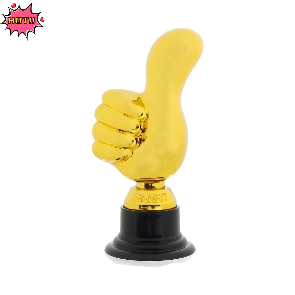 Large Size Thumbs Up Trophy Semi-Circular Base Electroplating Finish Gold Trophy Awards Plastic Material Creative Design