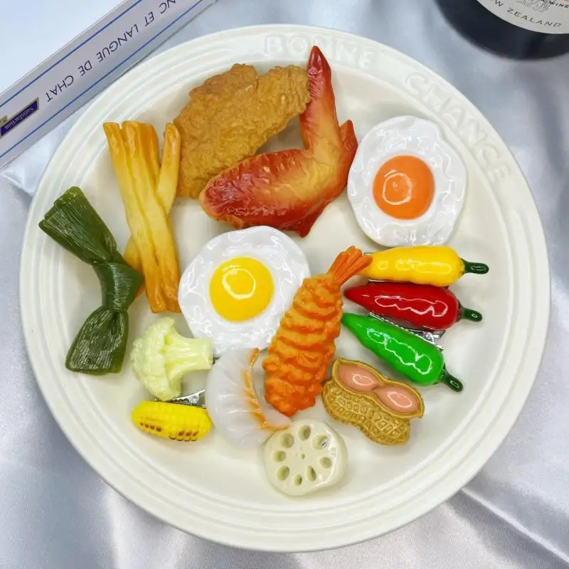Cute Pork Ribs Hair Accessories Simulation Food Hairpin For Women Chicken Wings Beans Clip Kelp Shrimp Fries Barbecue Hair Clips