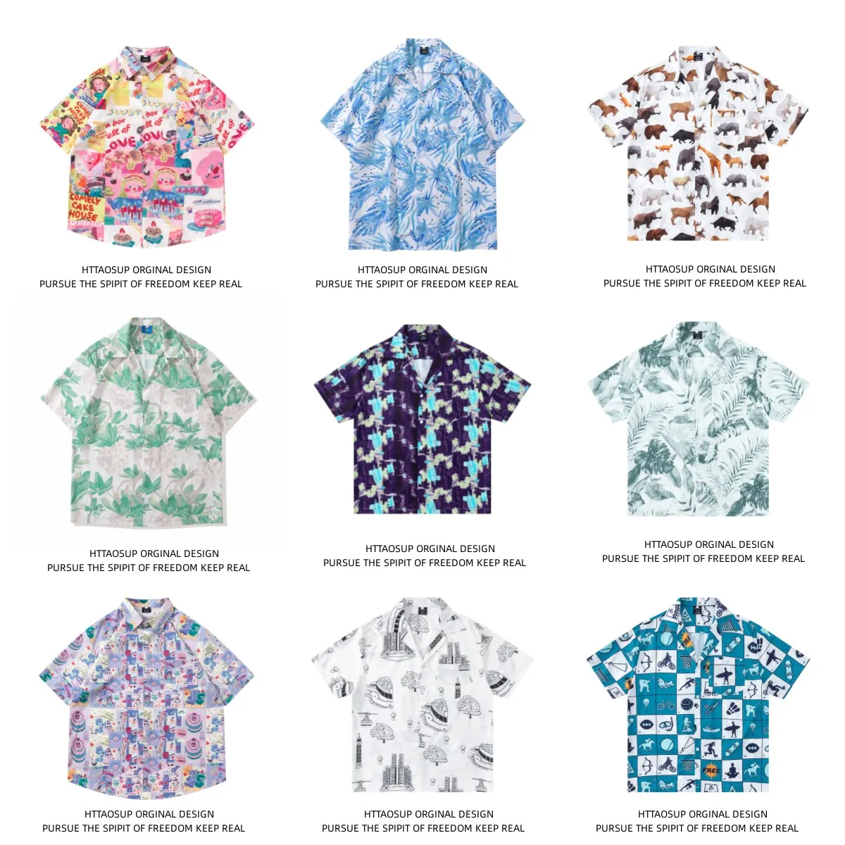 

HTTAOSUP Plant Floral Cuban Collar Short Sleeve Shirt Men Women Summer Hawaiian Style Japanese Retro Hong Kong Style Shirt