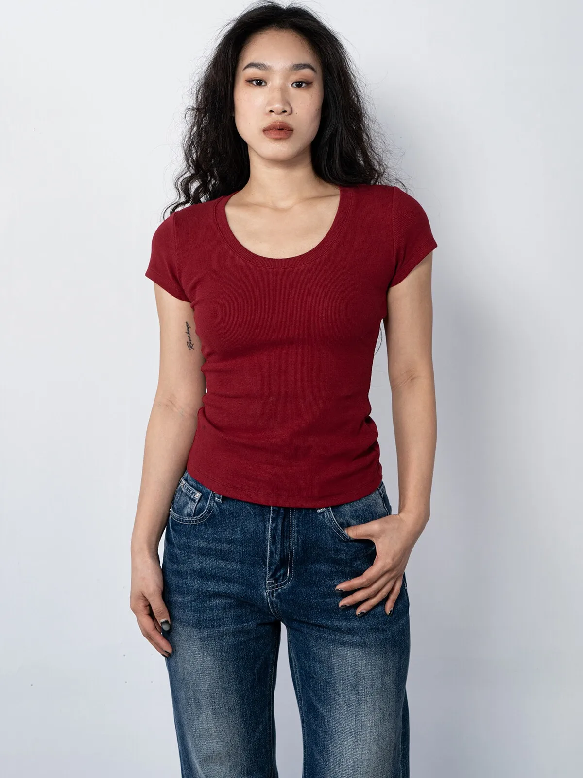 

Футболка Ravehouse для похудения U-Ne, женская летняя футболка Faion Commute Sle, хлопок, спандекс, ор Sve, дизайн с низкой талией