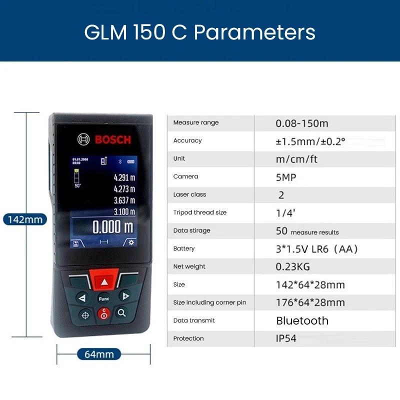 Bosch GLM 150 C Laser Rangefinder 150m Distance Real Time level Ruler Professional Measure Range with Bluetooth Connection