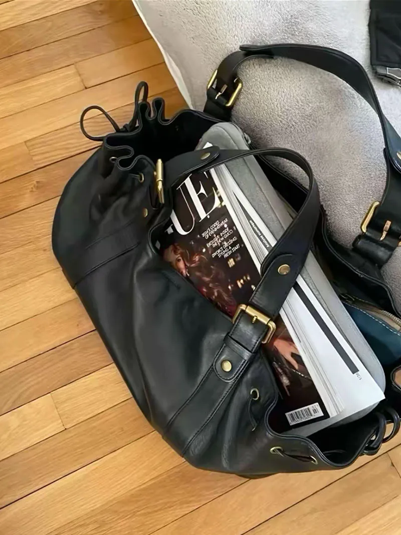 

Fashion Large Capacity Ruched Tote Bag Designer Drawsting Women Handbags Luxury Oil Pu Leather Shoulder Crossbody Bag