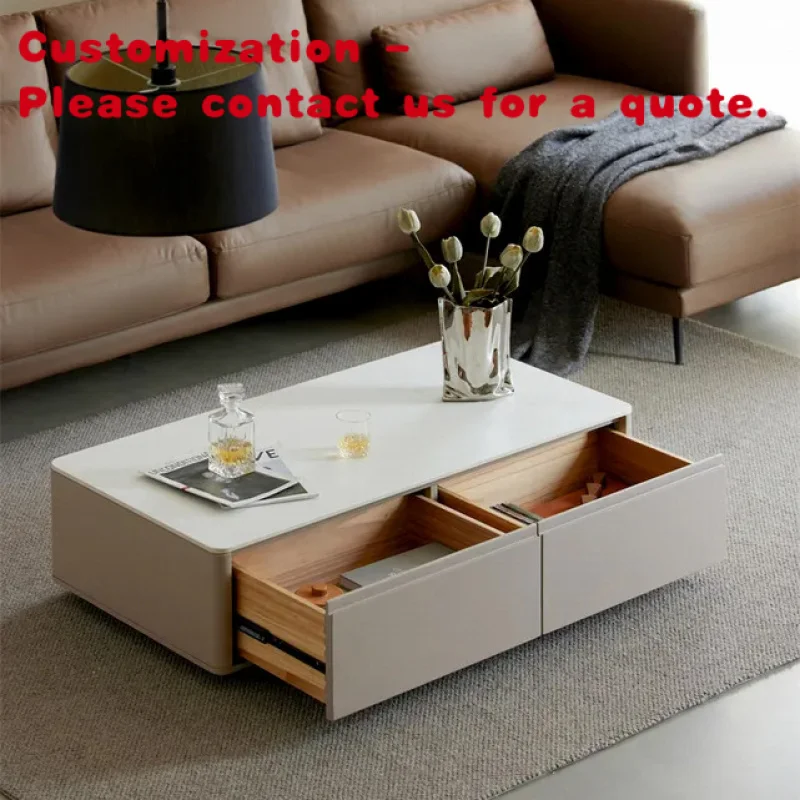 custom.Atunus Modern Luxury Minimalist Designer White Square Mable Top Tv Cabinet Stand Wooden and Coffee Table Set