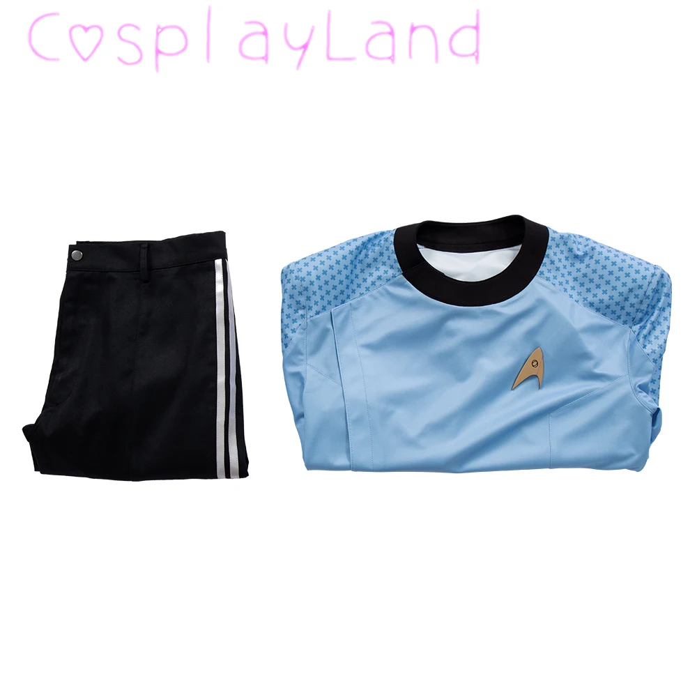 Star Strange New Worlds Dr M'Benga Cosplay Costume Adult Men Member Blue Uniform Suit Full Set Outfit with Badge Halloween