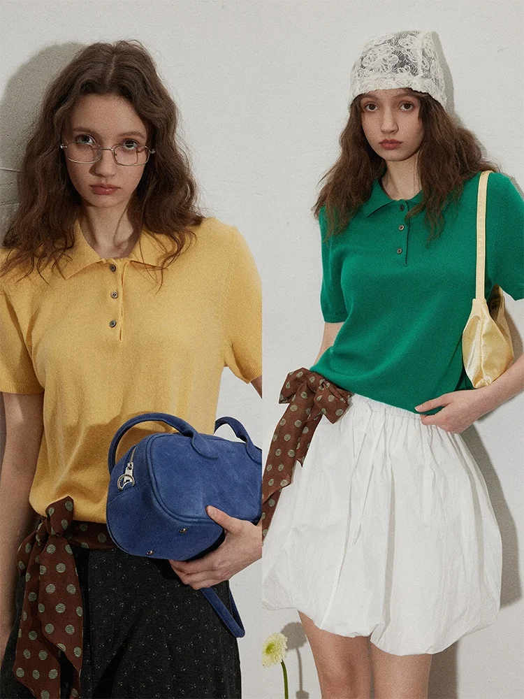 

BMLT Pure Color Woolen Ne Button ort Sve Women's Loose Knitted T-irt Korean Sle Summer Top Moisture ng