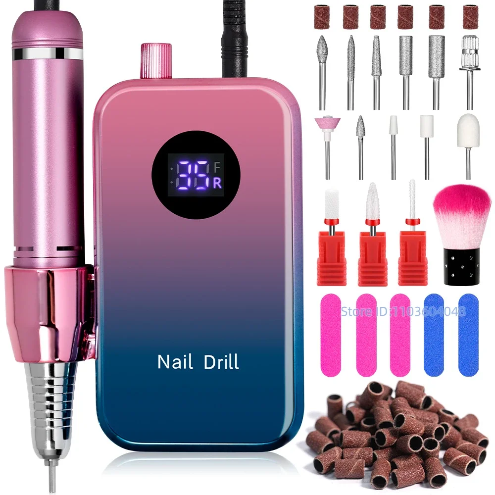 35000RPM Rechargeable Nail Drill Machine with LCD Display Low Noise Professional Nail Polish Grinder Nail Accessories Set