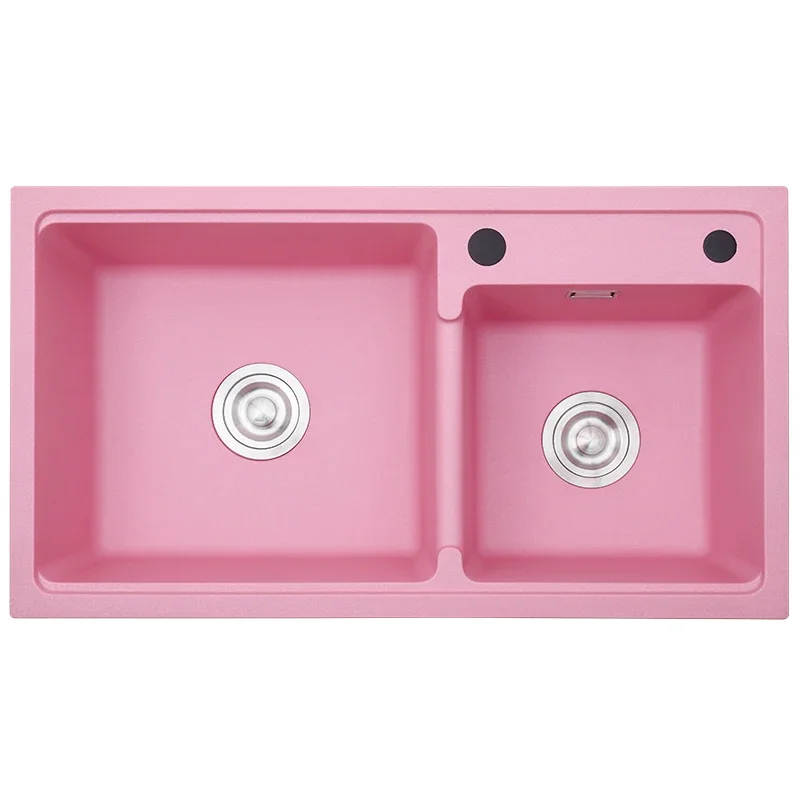 Girl pink kitchen vegetable basin quartz stone sink granite household vegetable basin double tank on the table