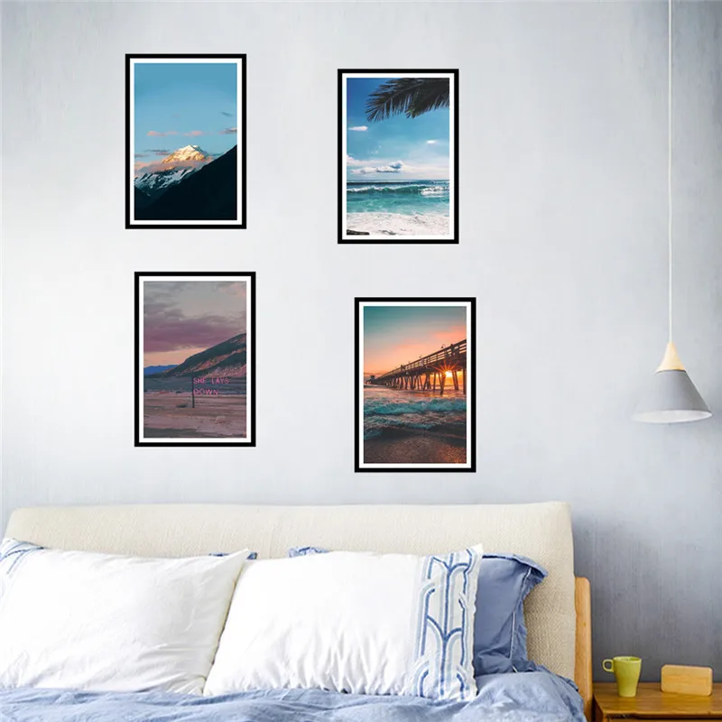 Scenery Painting Pictures Wall Art Stickers For Bar Shop Cinema Home Decoration Sea Mountain Mural Art Diy Scenery 3d Pvc Decal