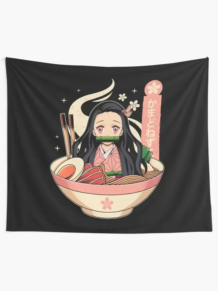 Cute Nezuk0 And Ramen T-Shirt Tapestry Aesthetic Home Decor Room Aesthetic Decoration Bedroom Tapestry