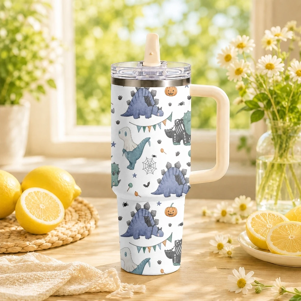 Cute Halloween Dinosaur Pattern Vacuum Flasks 40oz Stainless Steel Insulated Tumbler Leakproof Vacuum Travel Mug Portable Cup