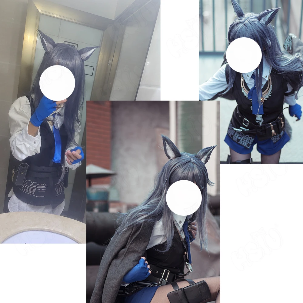 Texas The Omertosa Cosplay Wig Fiber Synthetic Wig Game Arknights Cosplay「HSIU 」Gray Blue Gradient Silver Gray Long Wig+Wig Cap