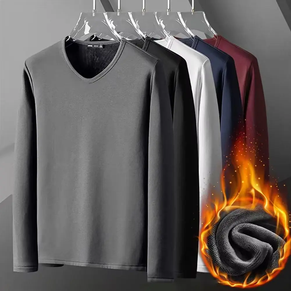 Polyester Men's Thermal Underwear Cold Weather Base Layer Thermal Underwear for Men Thermal Clothes Plus Velvet Shirt