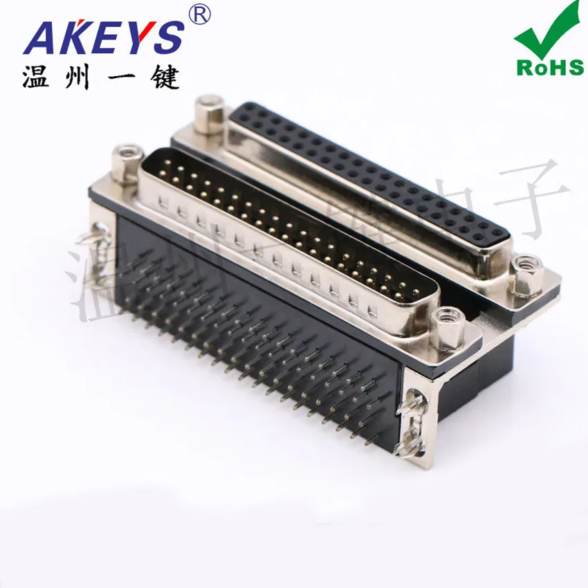 DR37 Female+37Male Double-layer DB37P Female Head Bent Needle Welding Plate 90°foot Plug Board Double-layer Integrated connector