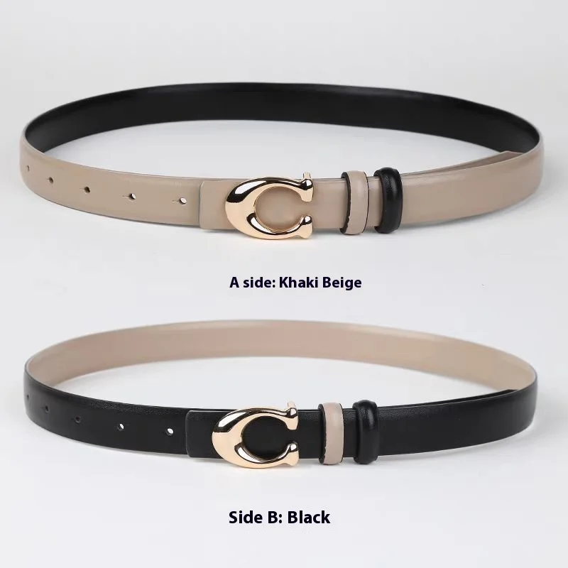2025 Women's Leather Belt – 2.3cm Wide, Korean Style C Buckle, Slim Waist Belt for Skirt & Jeans, Minimalist Ins Fashion, Revers