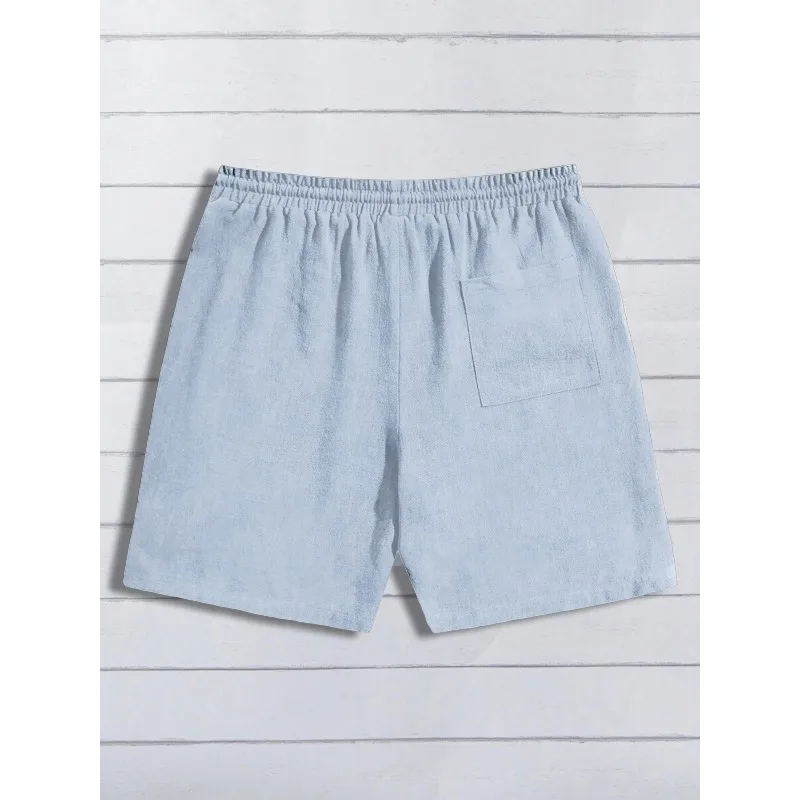 Men Cotton Linen Blend Shorts Elastic Drawstring Waist Loose Fit Breathable Summer Beach Casual Walking Shorts with Pockets