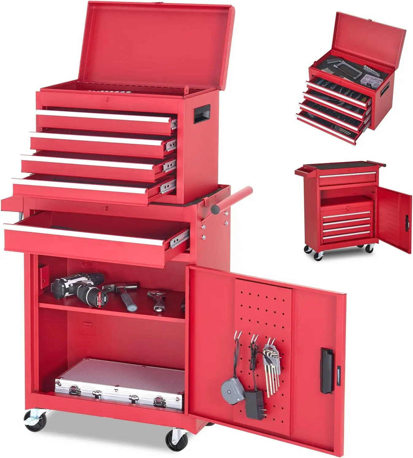 

5-Drawer Tool Chest, Detachable Top Box, Rolling Storage Box with Enhanced Packaging, Metal Tool Cart for Garage Workshop