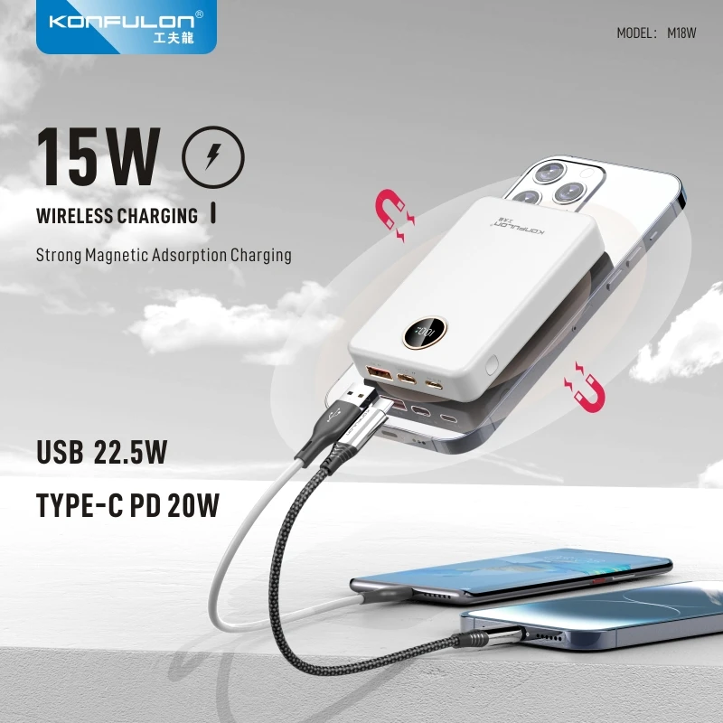 Mini Size Wireless Magnetic Power Bank, 15W, Fast Charging, Outdoor Spare Auxiliary External Battery, 10000mAh