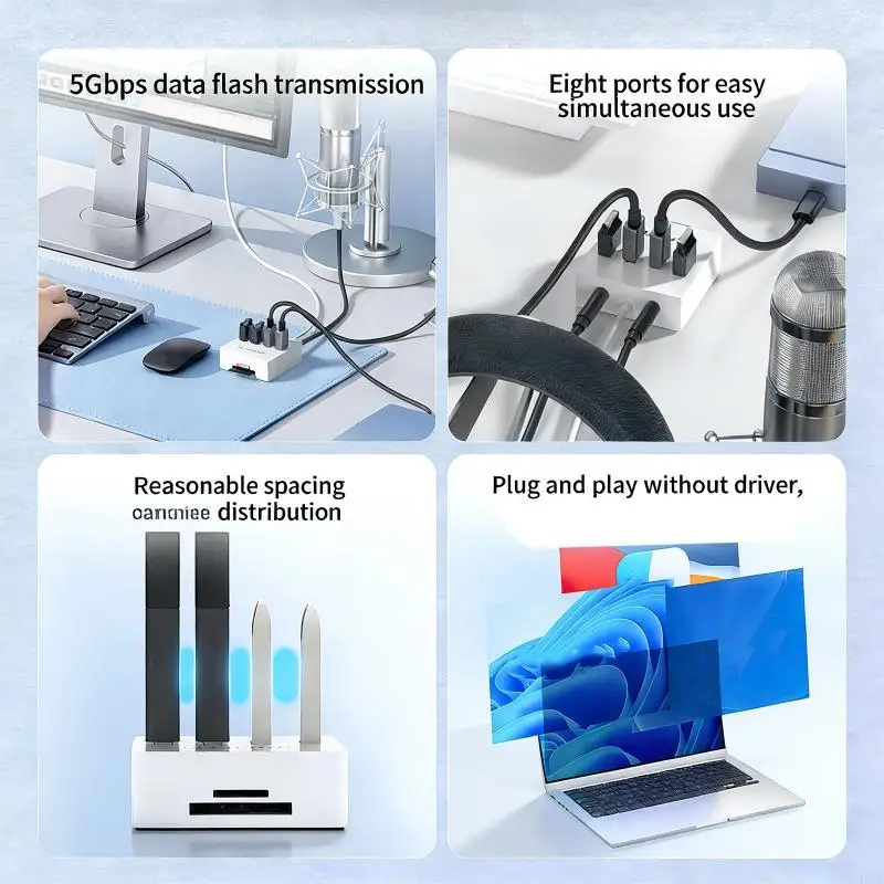  Fast Speed USB3.0 Type C To 4 USB A Port Converters Including Card Reader Double 3.5mm