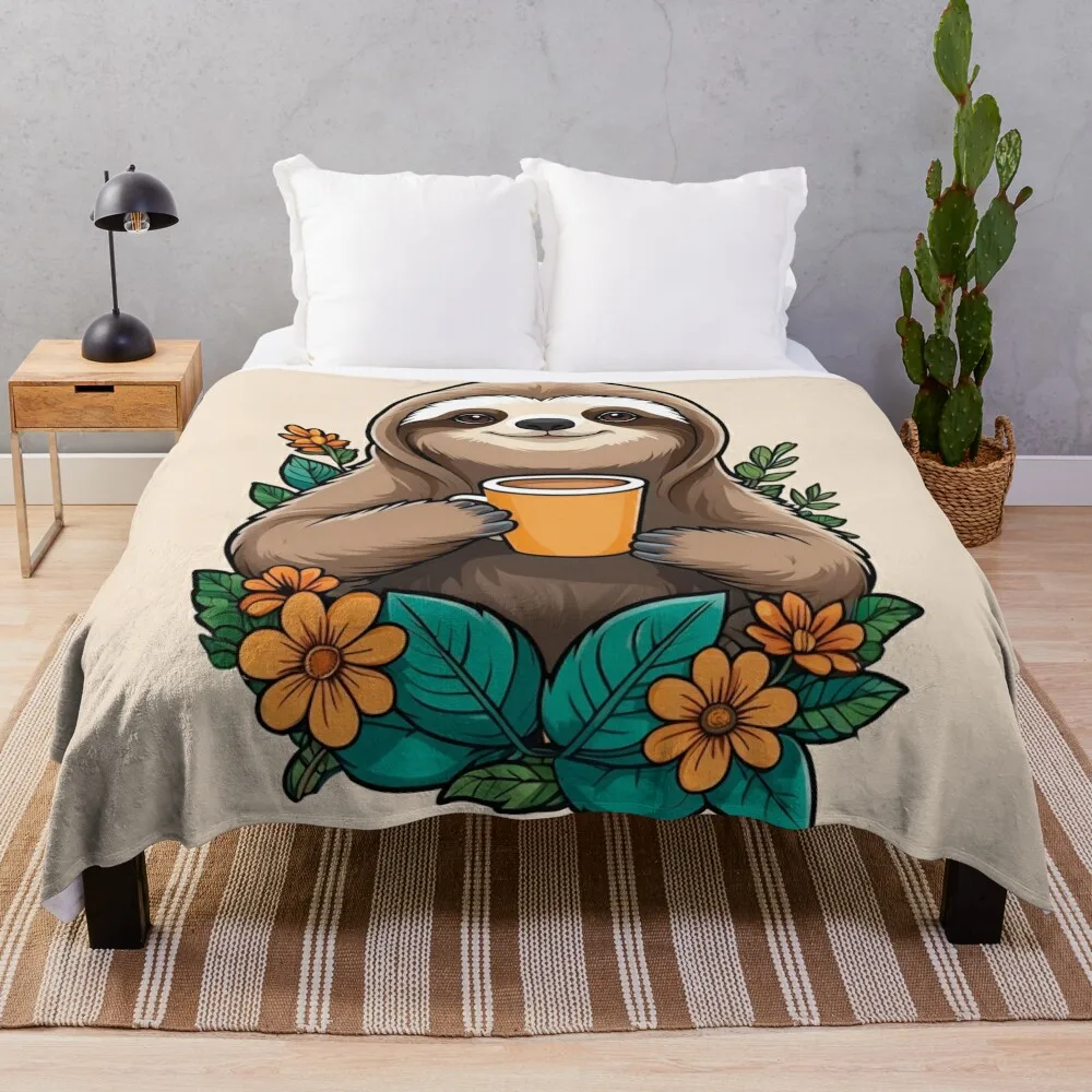 Sloth and coffee Throw Blanket Decorative Sofas Moving cosplay anime Sofa Blankets