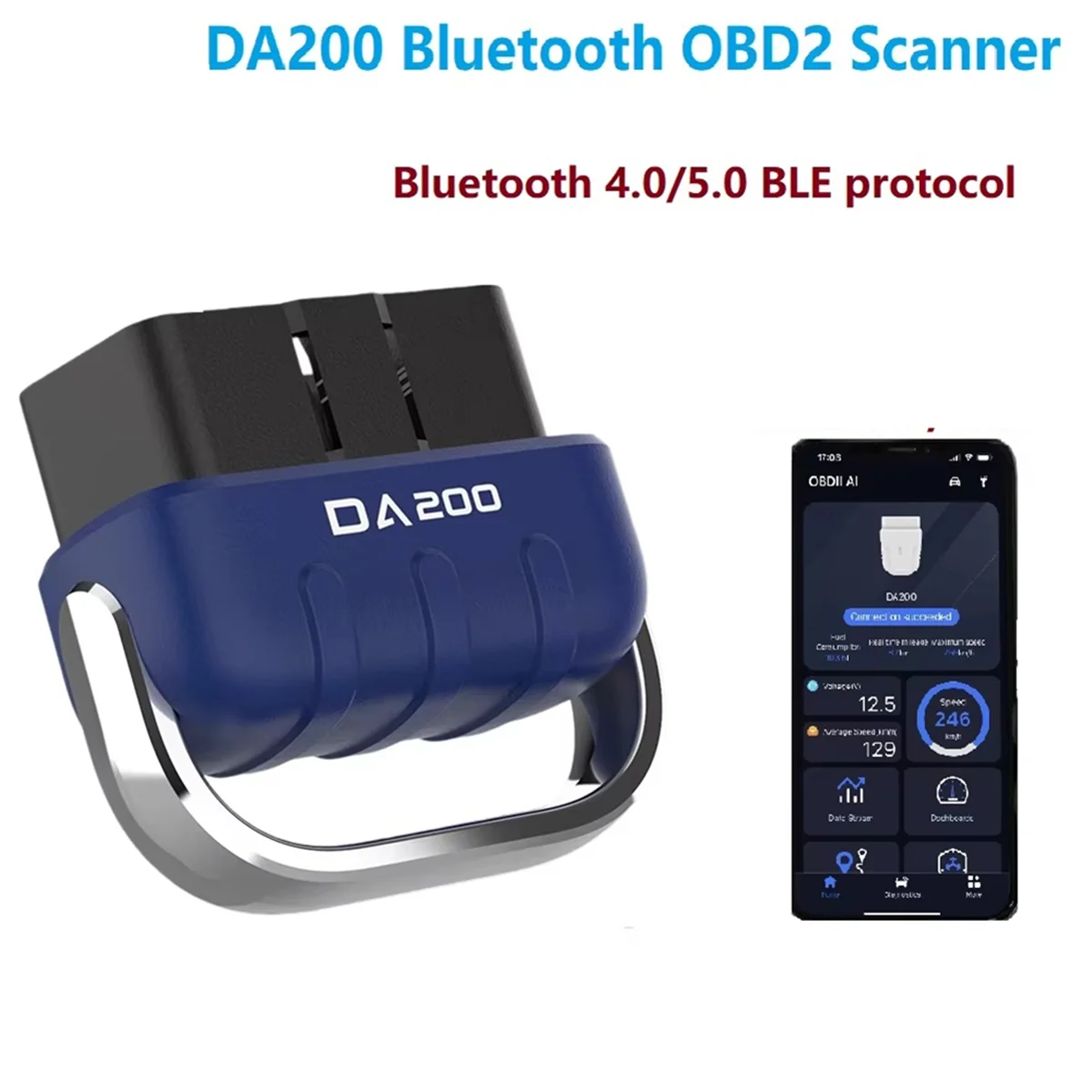 

BAAQ DA200 Auto OBD II Инструмент для чтения карт BLE Bluetooth 4.0/5.4 OBD2 Автомобильный диагностический сканер 25K80 Кодер неисправностей чипа Бесплатное приложение