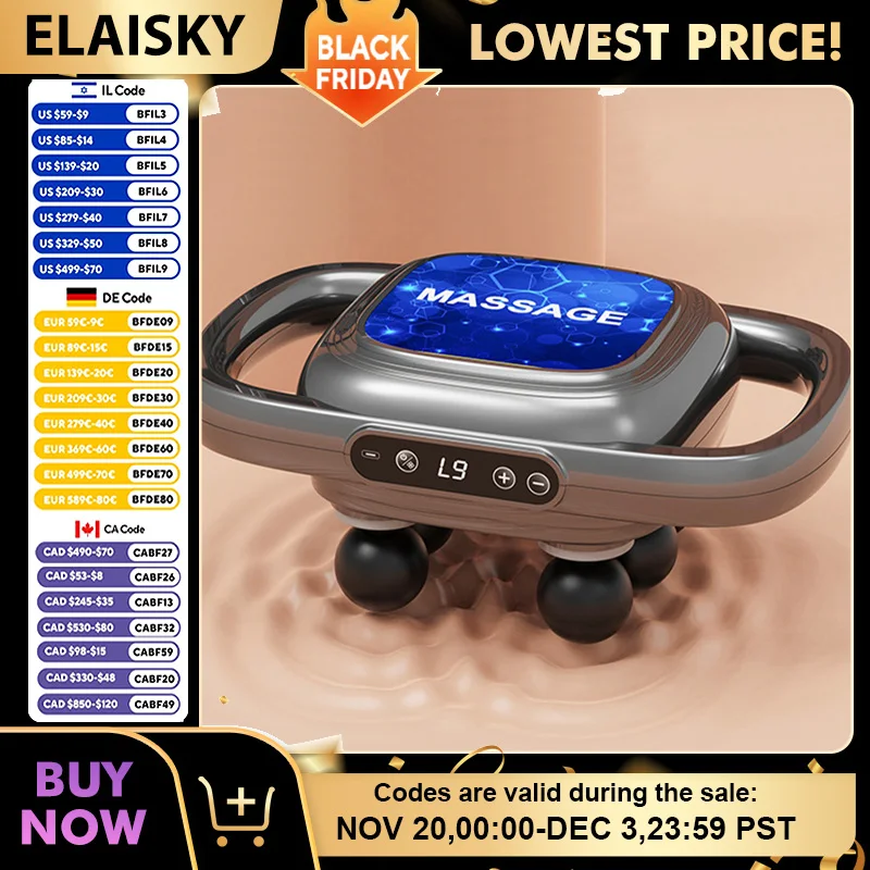 

Пистолет для фасции с шестью головками, электрическое устройство для массажа мышц с высокой прочностью для расслабления всего тела, бедер, икр, портативный массажный пистолет