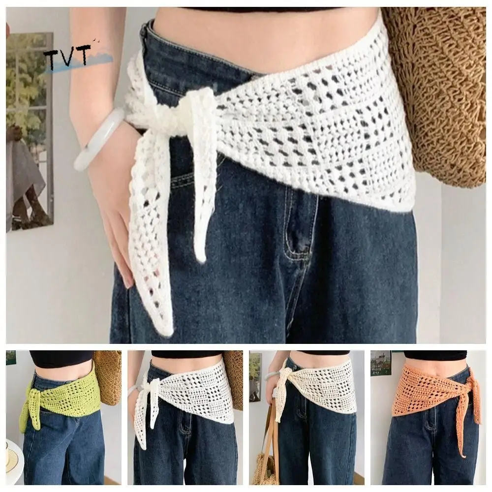 

Elegant Hollow Knitted Triangle Scarf Y2k Shawl Apron Wrap Scarves Headscarf Hip Scarf Summer