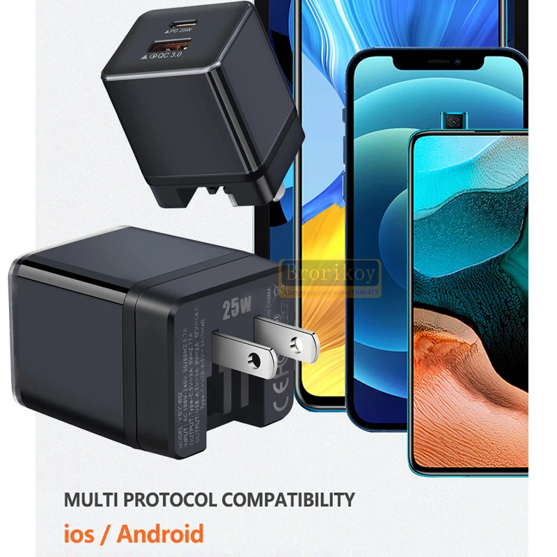 25W Fast Charger Plug Fast Charging PD C 25W USB Type C Charger For iPhone Samsung Xiaomi Fast Wall Charger Adapter US UK Plug