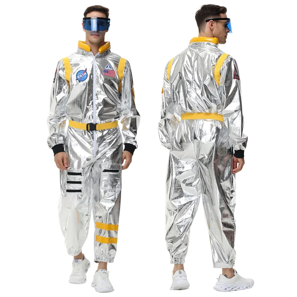 Mono plateado de astronauta espacial para adultos, disfraz de fiesta de Cosplay de Halloween, traje de parejas, traje de uniforme de Robot