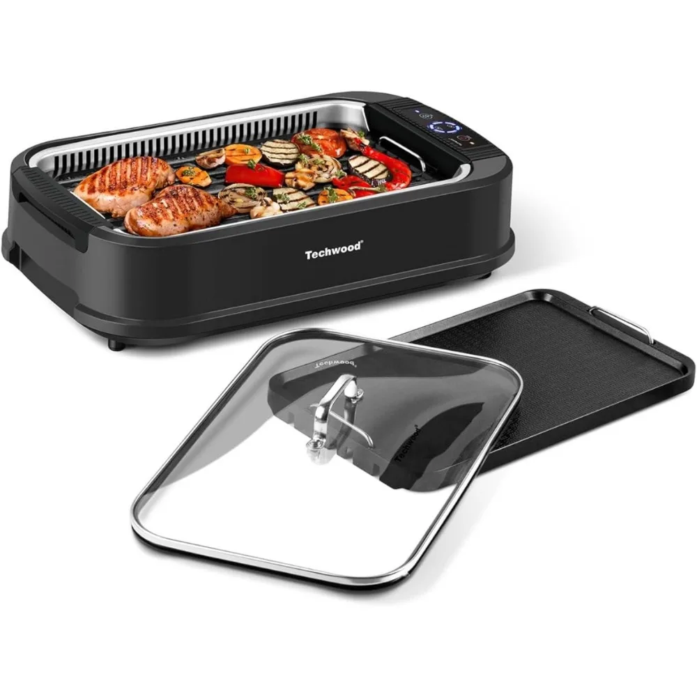 

1500W Smokeless Electric Grill with 2 in1 Nonstick Grill and Griddle Plates Portable Korean BBQ Grill with 6-Level Control