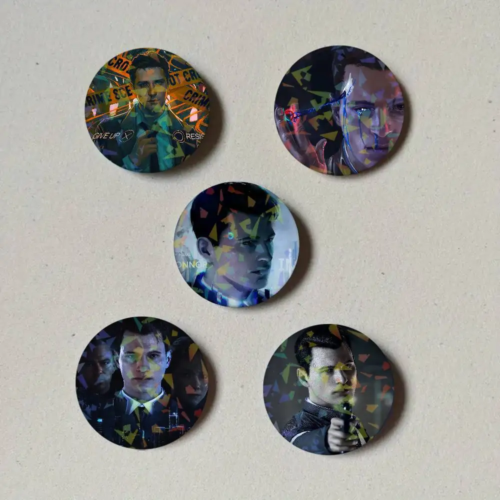 Game D-Detroit Become Human Round Laser Badge Brooch Clothes Backpack Accessories Lapel Decoration Gift