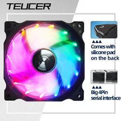 Teucer 120mm PC Case Fan 12V Big 4Pin Chassis Power Supply Low Noise Quiet Transparent Fan Blade Led Colorful Cooling Ventilator