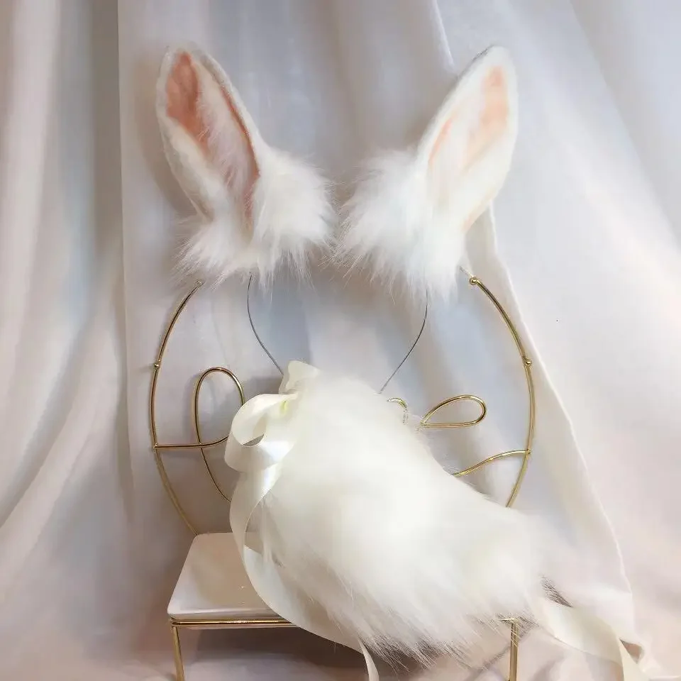 Christmas Halloween Cosplay Accessory Handmade New Dairy Beast Anime White Rabbit Wolves Cats Fox Ear Hair Hoop Headwear Tail