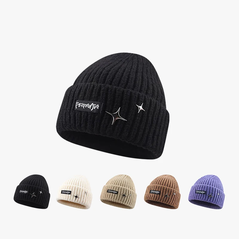 New Women Men Knitted Beanie Hat Cap Autumn Winter Male Lady Casual Embroidered Boy Girl Cap Hat For Women Men