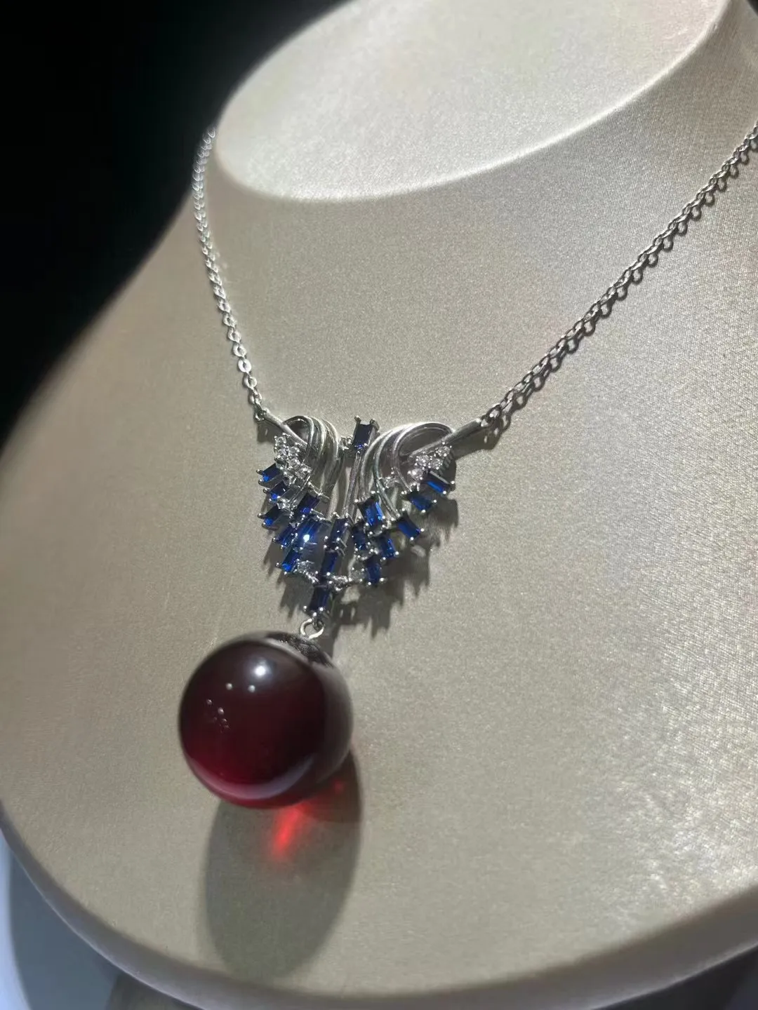 Violet Amber Pendant Silver 17mm Antique Royal Palace Style Necklace for Women Purple Baltic Amber Jewelry Gift