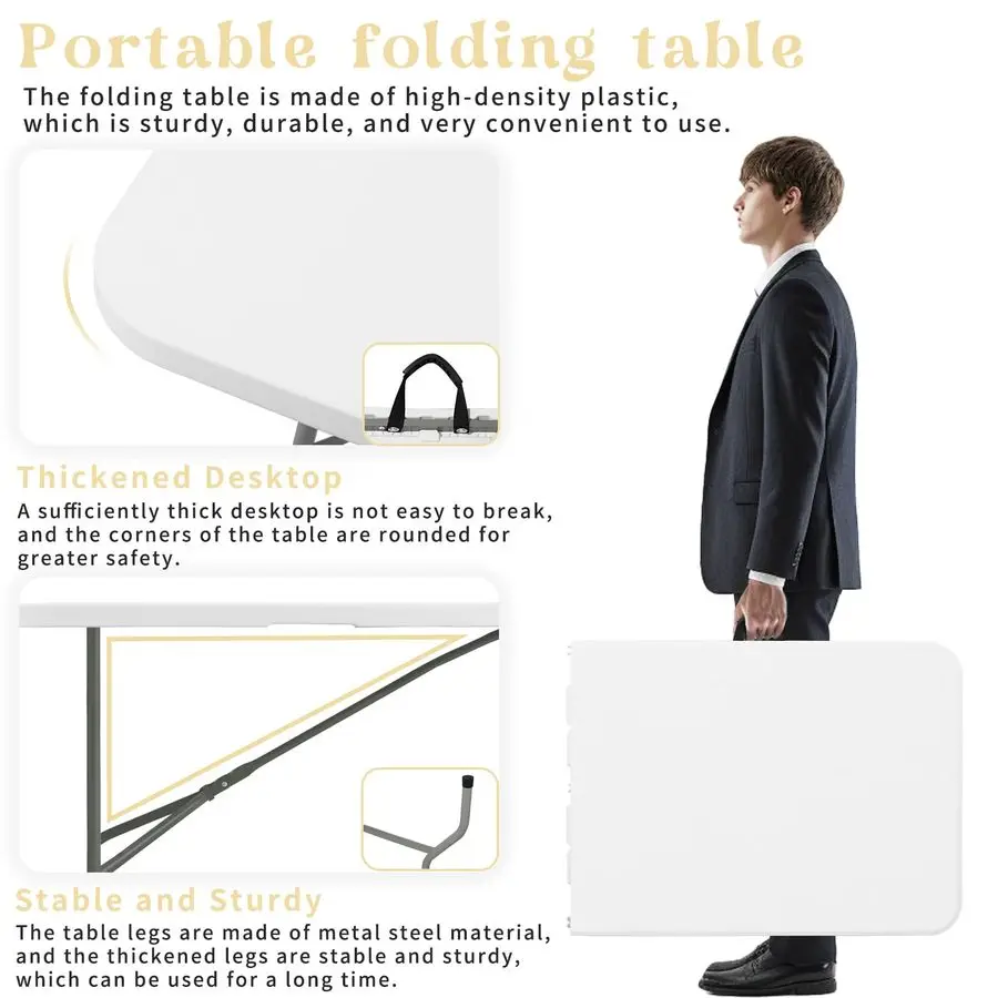 of 2 Folding Table 6 FT Lightweight Camping Table Portable Plastic Rectangular Outdoor Dining Table Steel Legs Fold Customizable