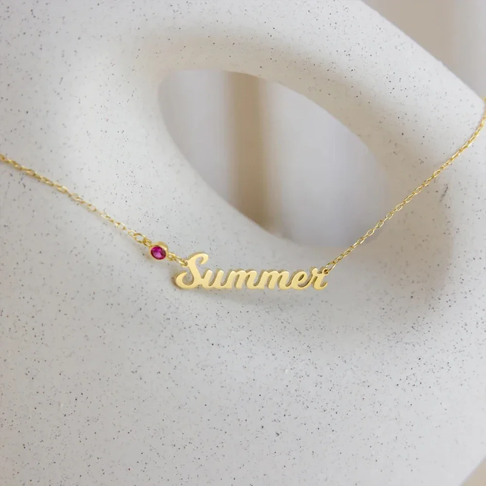 Nome Personalizado Colares para Mulheres, Jóias De Aço Inoxidável, Pingente De Birthstone Personalizado, Colar De Corrente Cruzada, Presentes De Aniversário