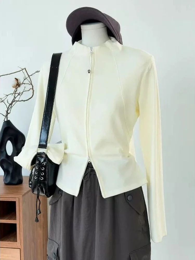 Women's Thickened Stand Collar Sweatshirt Zipper Coat Dervo Korean Style Long Sleeve Antibacterial Inner Wear Base Shirt