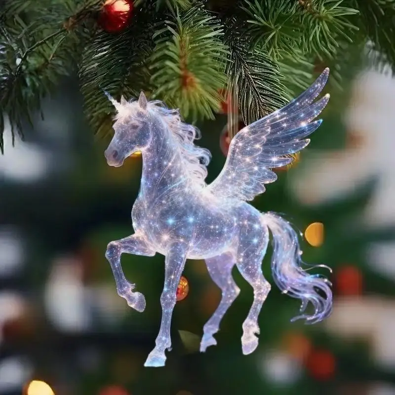 Colgantes de Navidad acrílicos 2D, colgantes de árbol de caballo del zodiaco, colgante para espejo retrovisor de coche, adornos de decoración para fiesta de año nuevo