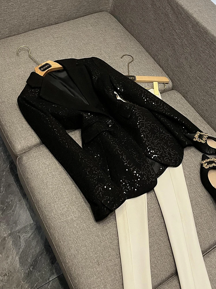 

New Vintage Glitter One Button Slim Fit Long Sve Casual Suit Women Ele Commute Sle Pure Color Chinese Manufacturer