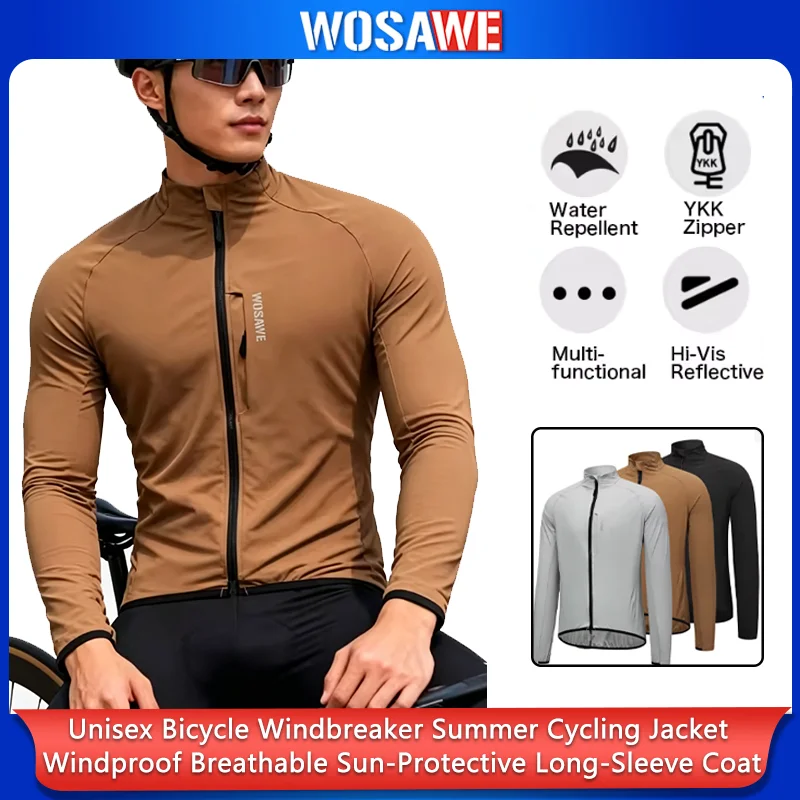 

WOSAWE Cycling Windbreaker Unisex Summer Bicycle Jacket Windproof Breathable Sunscreen Running Hiking Riding Long Sleeved Coat