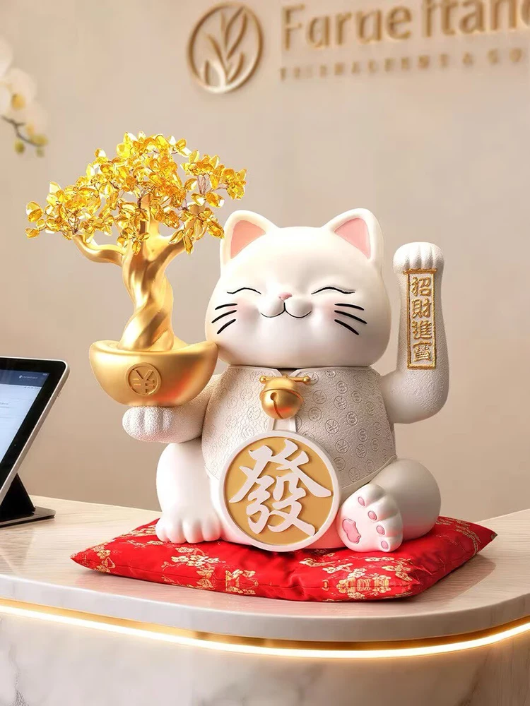 Automatic Waving Lucky Cat Statue Desktop Art Ornaments Opening Gift Shop Cashier Home Decor Fortune Cat Animal Sculpture