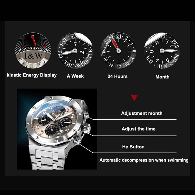 Carnival Brand IW Series Luxury MIYOTA Movement Mechanical Watch for Men Sapphire Glass 50M Waterproof HD Luminous Wristwatch