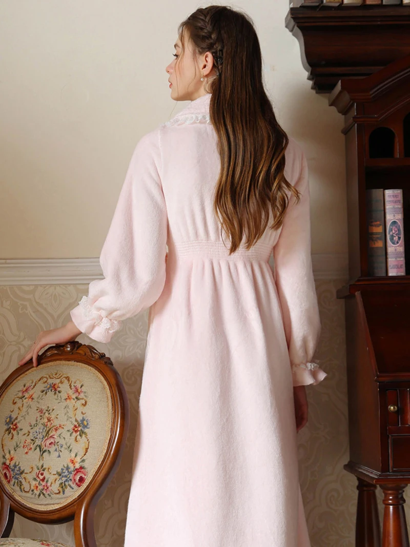 Velvet Thicken Sleeping Robe for Women Autumn Winter Princess Long Nightdress French Morning Robe Girls Long Sleeve Pajamas