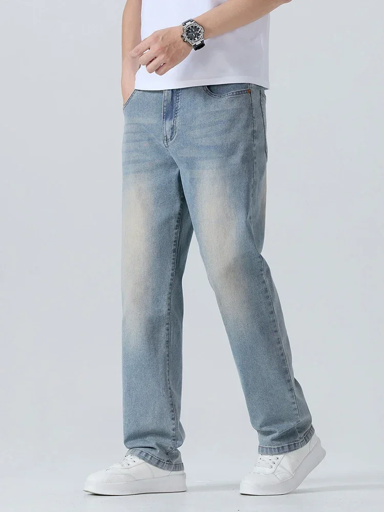 البوب الصيف رقيقة الرجال المطبوعة الجينز تنفس موضة الأعمال السراويل فضفاضة غسل خمر عادية سراويل جينز الذكور