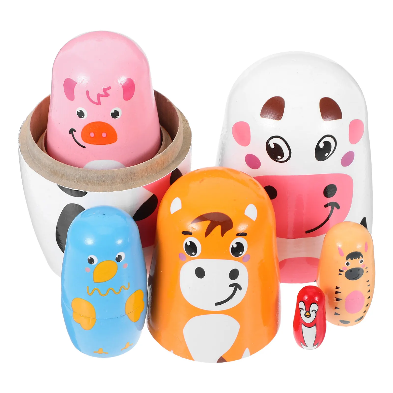 

1Set Animal Pattern Wooden Nesting Russian Style Matryoshka Stacking Crafts Decorative Educational Table Display