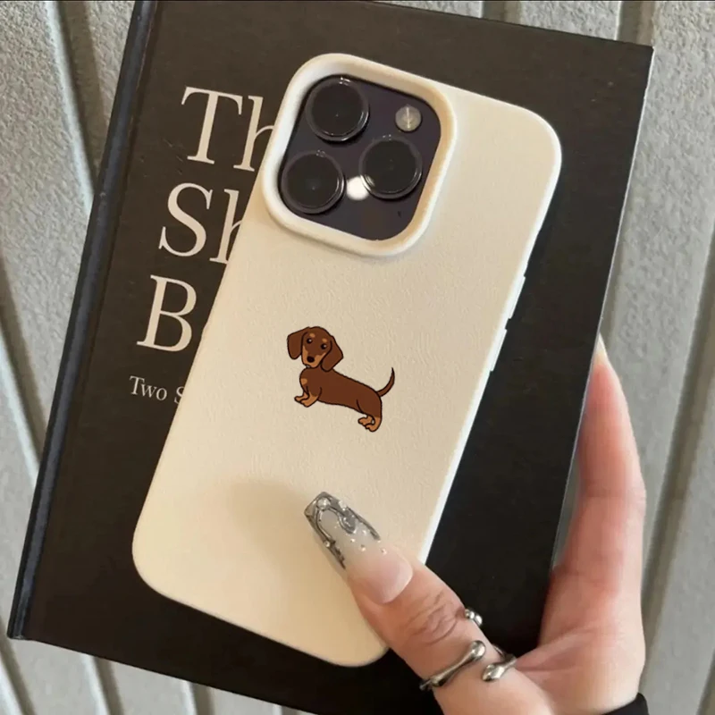 Simple Brown Dachshund Lichee leather pattern Phone Case For Vivo V60 V50 V40 V30 V30E V29 V27 Pro Lite 4G 5G Shockproof Cover