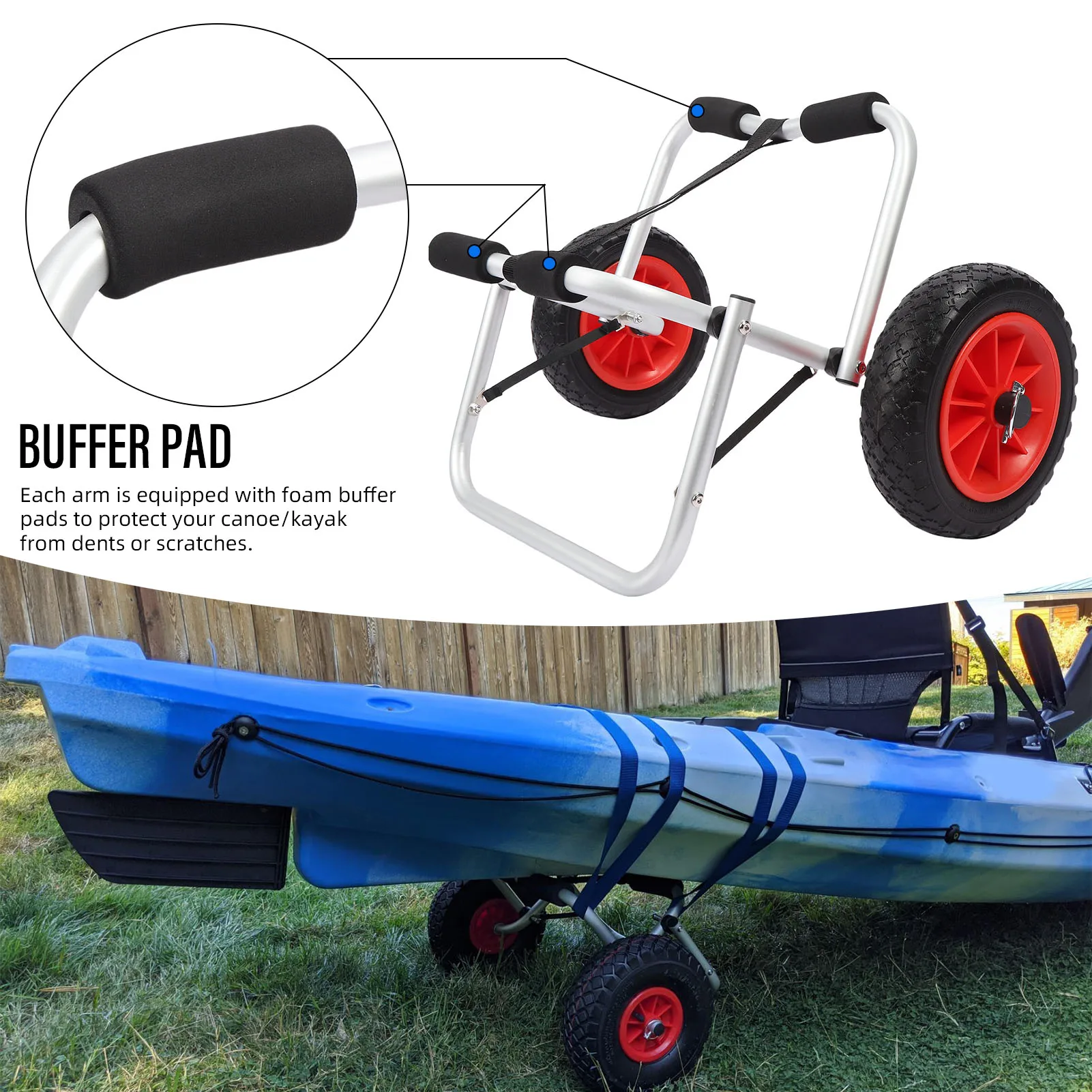 Kayak Transport Trailer Kayak Cart with 10 Inch  Airless Tires Folding Protective Bumper Pads for Floats Kayak Canoes